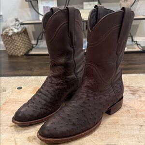 Tecovas Men's 8 D Bourbon Brown FQ Ostrich Leather Western‎ Boots